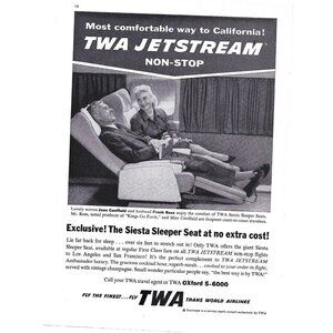 TWA Jetstream Siesta Sleeper Califorinia 1950s Vintage Print Ad 9 inch Tall